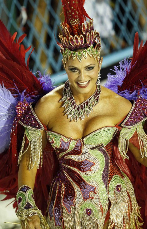Drum Queen Luiza Brunet of the Imperatriz Leopoldinense samba school participates in the annual Carnival parade in Rio de Janeiro's Sambadrome