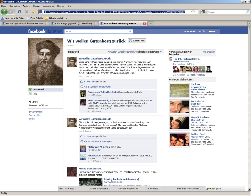Wir wollen Guttenberg zurück, Facebook