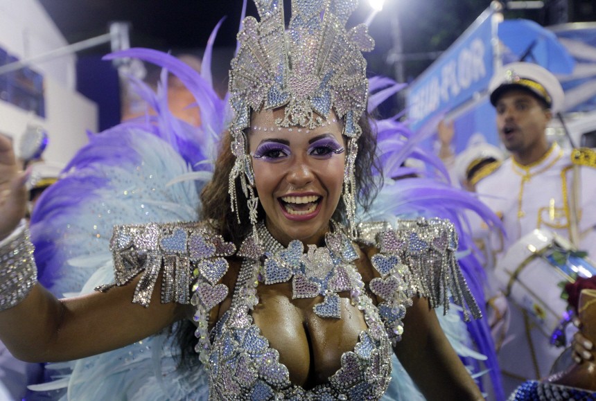 Drum Queen Raissa Oliveira of the Beija-flor samba school participates in the Carnival parade in Rio