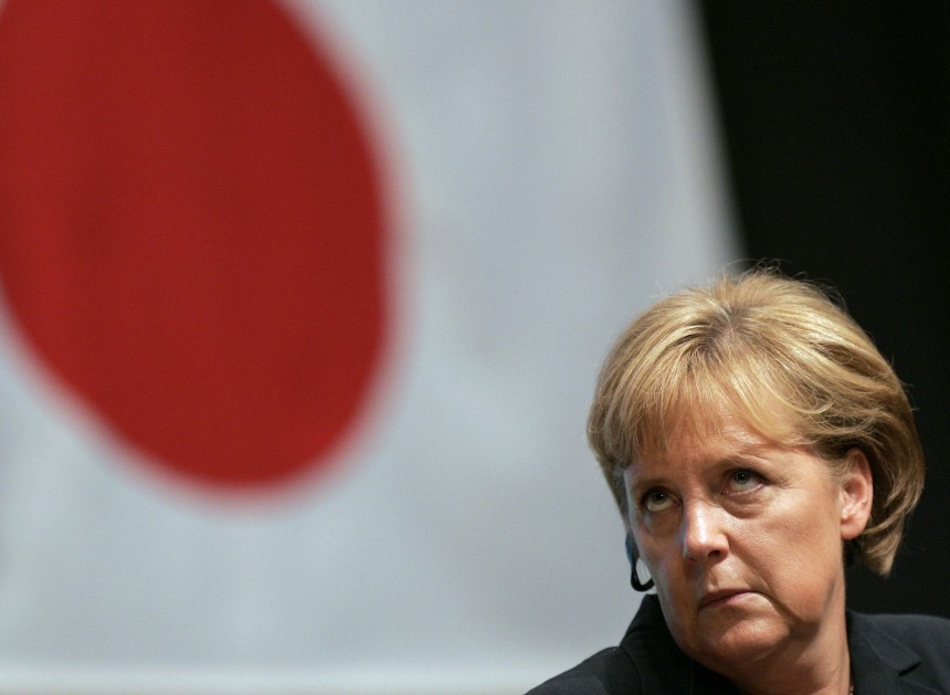 German Chancellor Angela Merkel speaks at a business conference in Tokyo