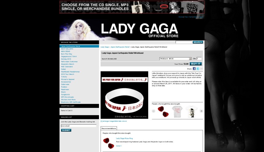 Lady Gaga verkauft Armbänder für Japan