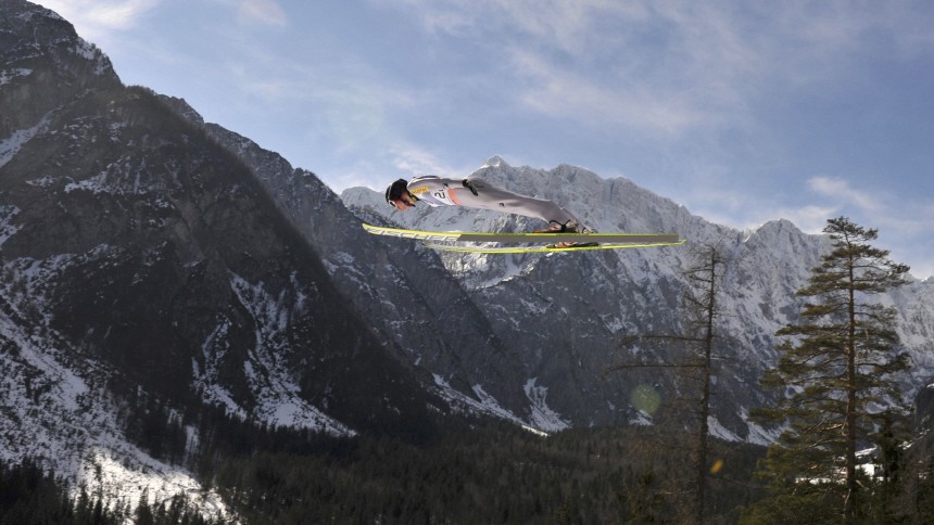 Stoch of Poland soars through the air during the ski jumping World Cup Flying Hill Individual event in Planica