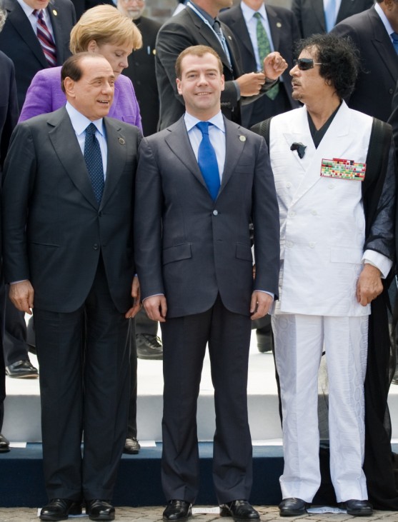 Italien Silvio Berlusconi, der russische Präsident Dmitrij Medwedjew Muammar al-Gaddafi BundesKanzlerin angela Merkel CDU