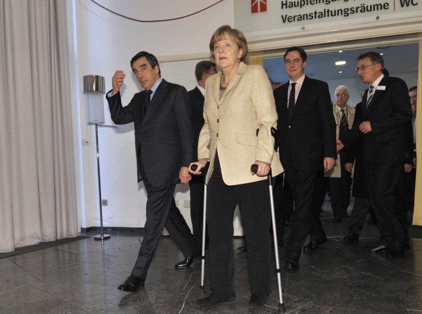 German Chancellor Merkel, Lower Saxony state Prime Minister McAllister and France's Prime Minister Fillon arrive for opening ceremony of 'Hannover Messe' industrial trade fair in Hanover