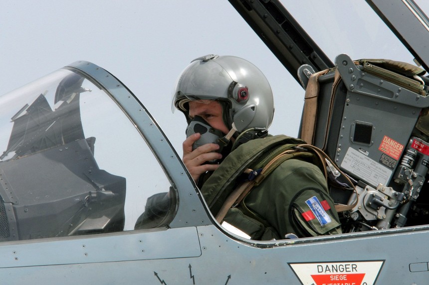 A French pilot prepares to take off with a French Mirage 2000 jet