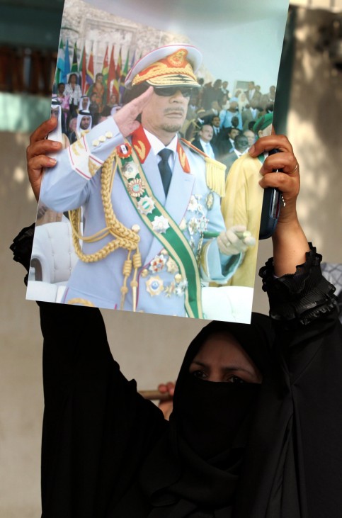 Libyans loyal to leader Muammar Gaddafi demonstrate during a prot