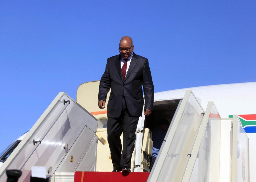 South Africa's President Jacob Zuma arrives in Tripoli airport