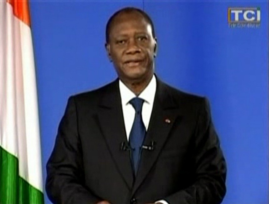 Video grab of Ivory Coast's claimant Outtara addressing nation after Gbagbo was captured in Ivory Coast