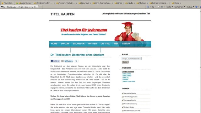Doktortitel kaufen: Feldversuch: Die Internetseite www.titel-kaufen.de hat knapp 3000 Titelbestellungen erhalten. Die Leute kapierten nicht, dass es sich um Satire handelt.