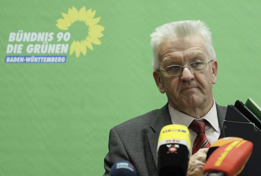 Kretschmann state leader of the Green Party in Baden-Wuerttemberg attends a news conference in Stuttgart