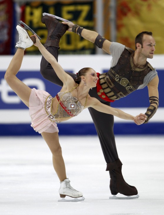 Hausch and Wende of Germany perform during the pairs free skating event at the ISU World Figure Skating Championships in Moscow