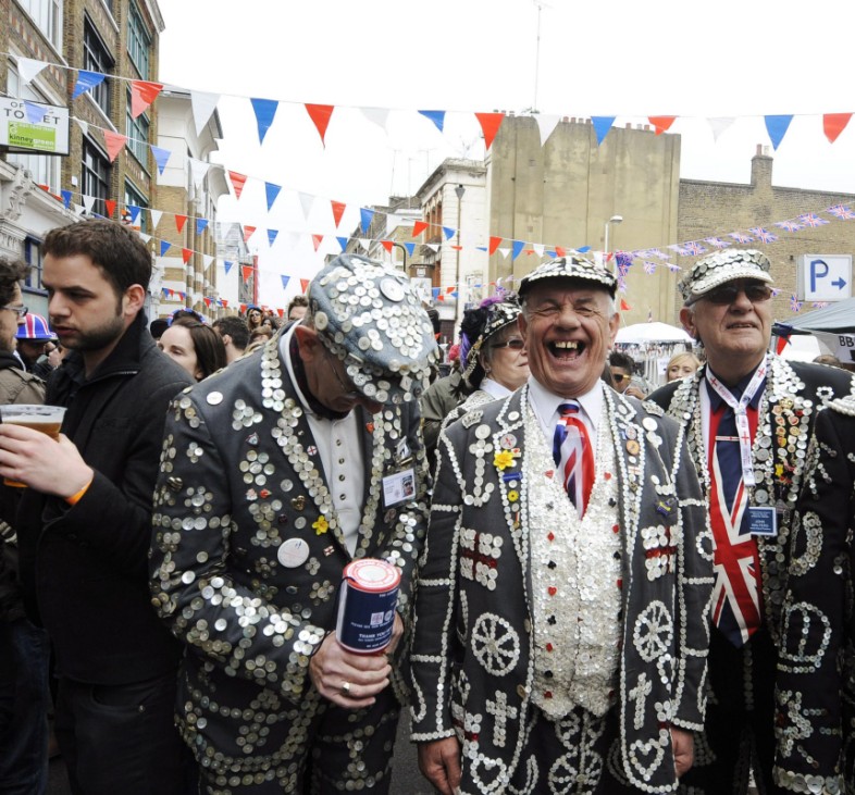 Revellers enjoy the street party to celebrate the Royal Wedding in London