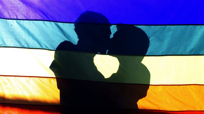 Zwei Männer küssen sich auf einer Schwulen-Demo in Rio de Janeiro