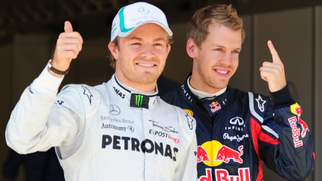 Formel 1: Qualifying in Istanbul: Zwei deutsche Fahrer zeigen Freude: Nico Rosberg, l., und Sebastian Vettel.
