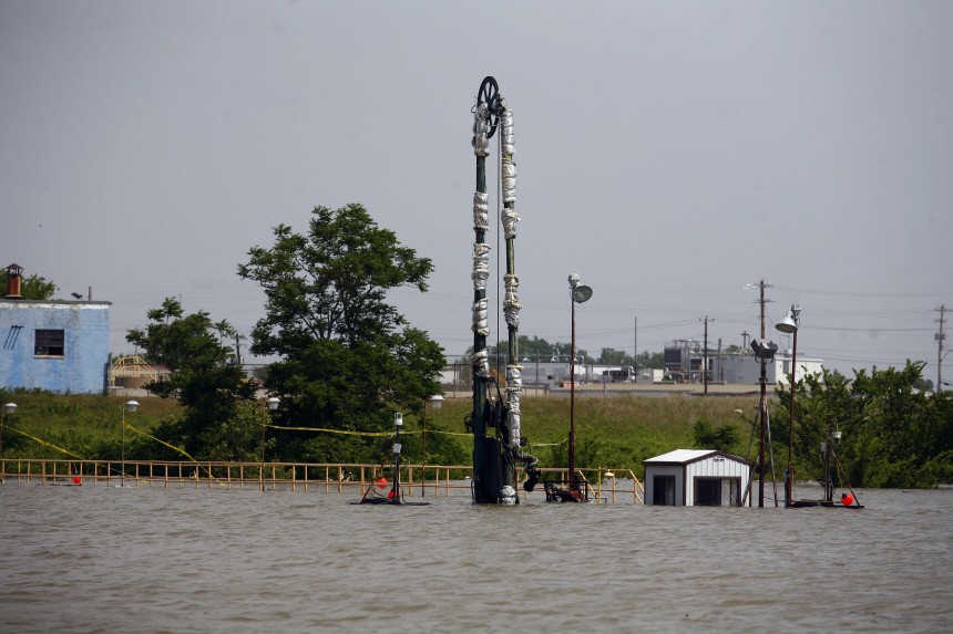 A flooded industrial area is seen in Memphis, Tennessee