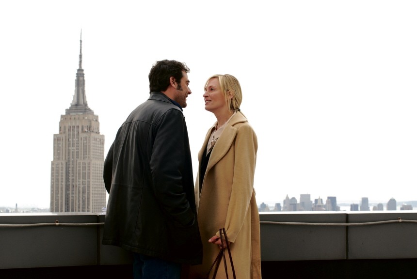 Jeffrey Dean Morgan and Uma Thurman on the set of The Accidental Husband