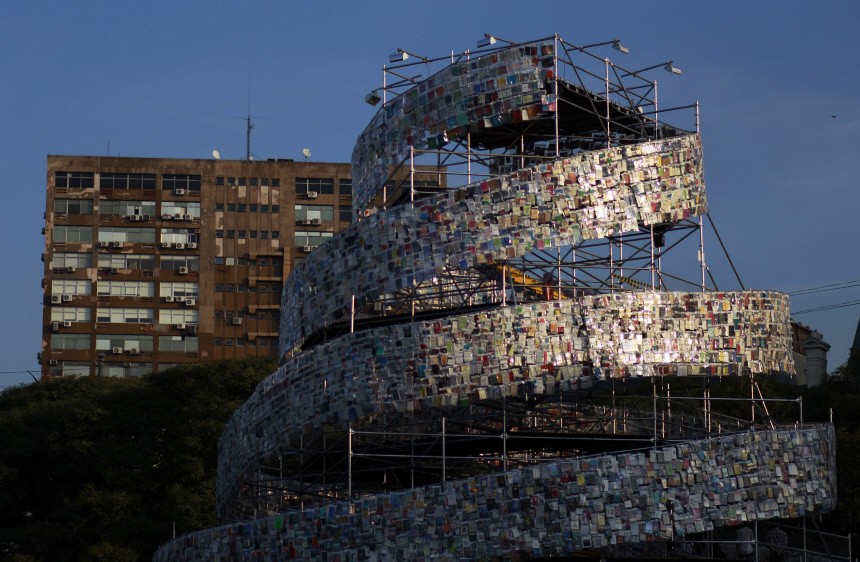 'Tower of Babel' by artist Marta Minujin is seen in Buenos Aires