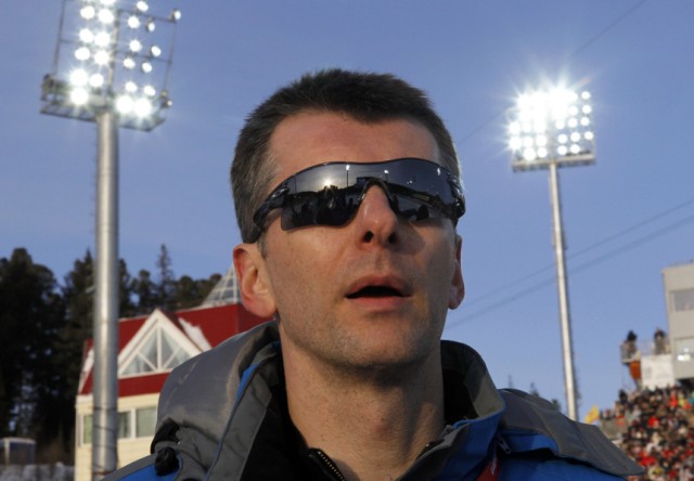 File photo of Russian businessman Mikhail Prokhorov at the women's 12.5 km mass start race at the IBU Biathlon World Championships in Khanty-Mansiysk