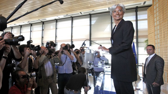 France's Finance Minister Christine Lagarde announces her candidacy to head the IMF during press conference in Paris