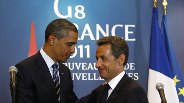 U.S. President Obama meets French President Sarkozy during the G8 Summit in Deauville