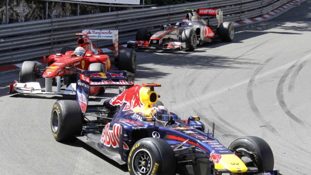 Red Bull Formula One driver Vettel of Germany leads the race during the Monaco F1 Grand Prix