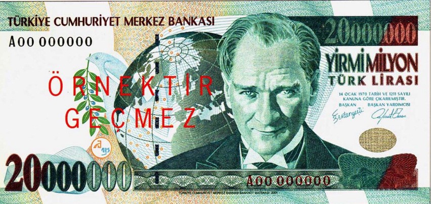 Türkische 20 Millionen-Lira-Banknote