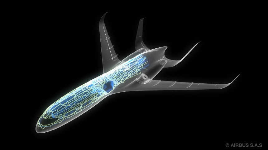 Undated handout image by Airbus shows a concept plane by the company which uses a bionic structure mimicking bird bone