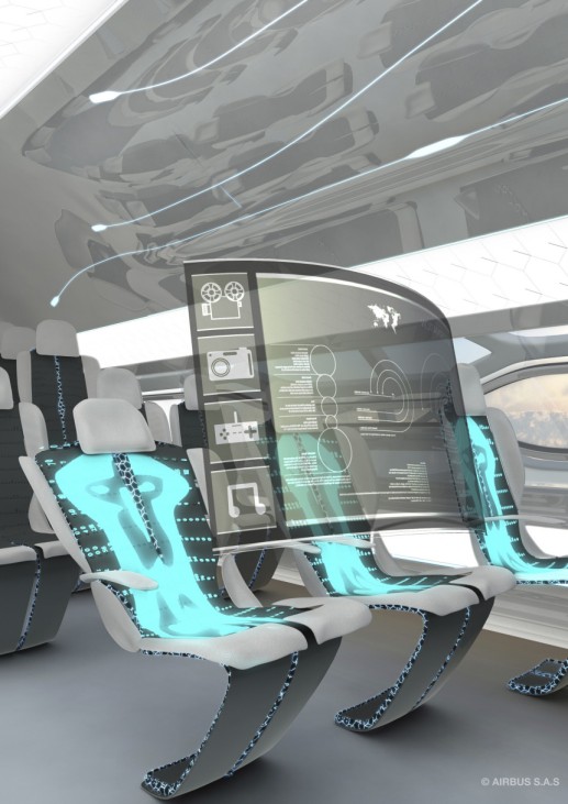 Undated handout image by Airbus shows morphing seats in the 'smart tech zone' of their 'Concept Cabin'