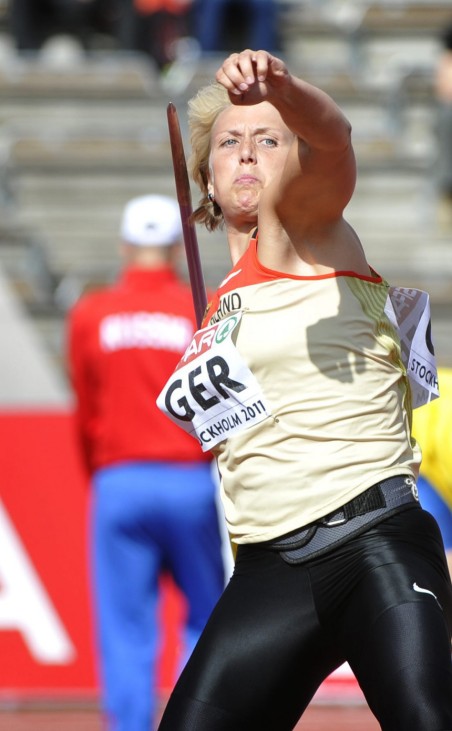 Christina Obergfoell of Germany competes in the women's javelin event during the European Team Championships in Stockholm