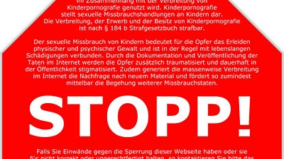 Bundestag: Dieses Schild sollen Nutzer von Webseiten mit kinderpornografischen Inhalten künftig sehen.
