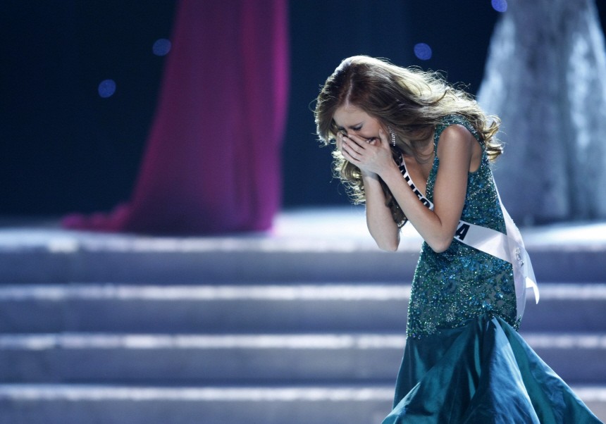 Miss California Campanella reacts after being named Miss USA 2011 during the Miss USA pagean in Las Vegas