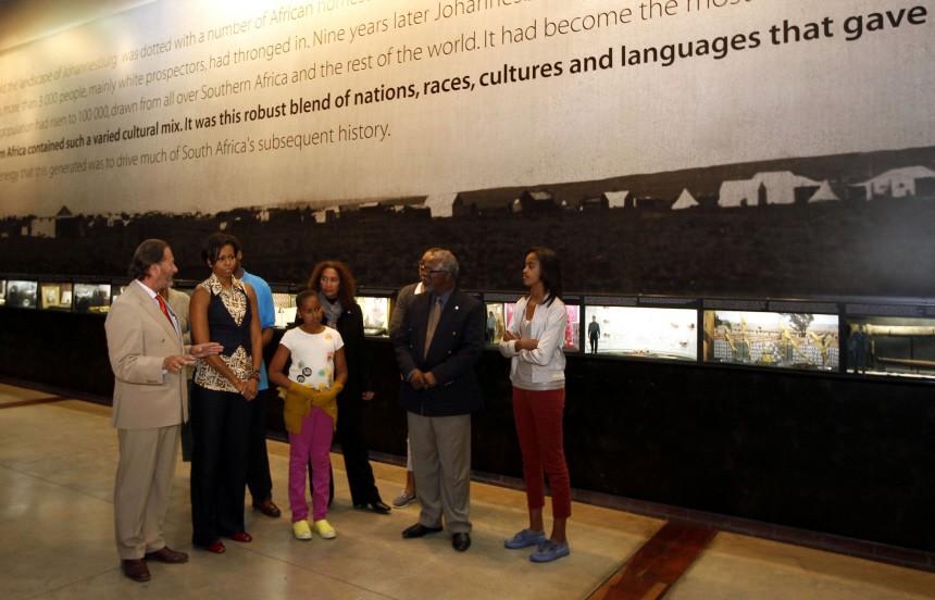 Michelle Obama and daughters Sasha and Malia visit the Apartheid Museum in Johannesburg