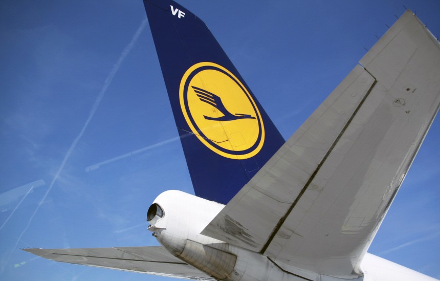 File photo of the tail section of a Deutsche Lufthansa passenger jet in Frankfurt