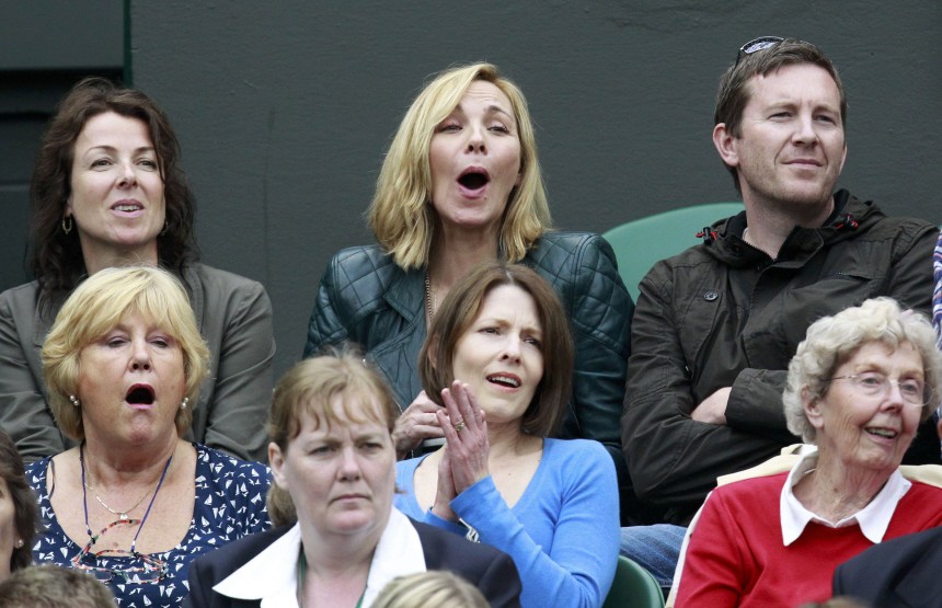 Actress Kim Cattrall watches the match between Venus Williams of the U.S. and Kimiko Date-Krumm of Japan at the Wimbledon tennis championships in London