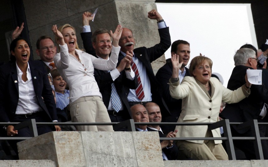 German President Wulff's wife Bettina, FIFA president Blatter, German chancellor Merkel and German soccer association president Zwanziger attend the opening ceremony of the Women's World Cup