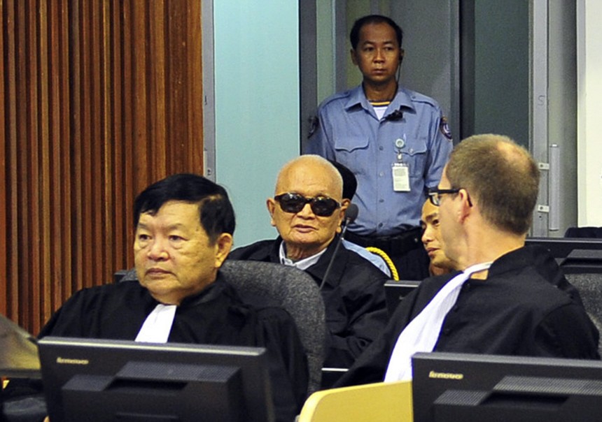 'Brother Number Two' Nuon Chea sits at the Extraordinary Chambers in the Courts of Cambodia on the outskirts of Phnom Penh