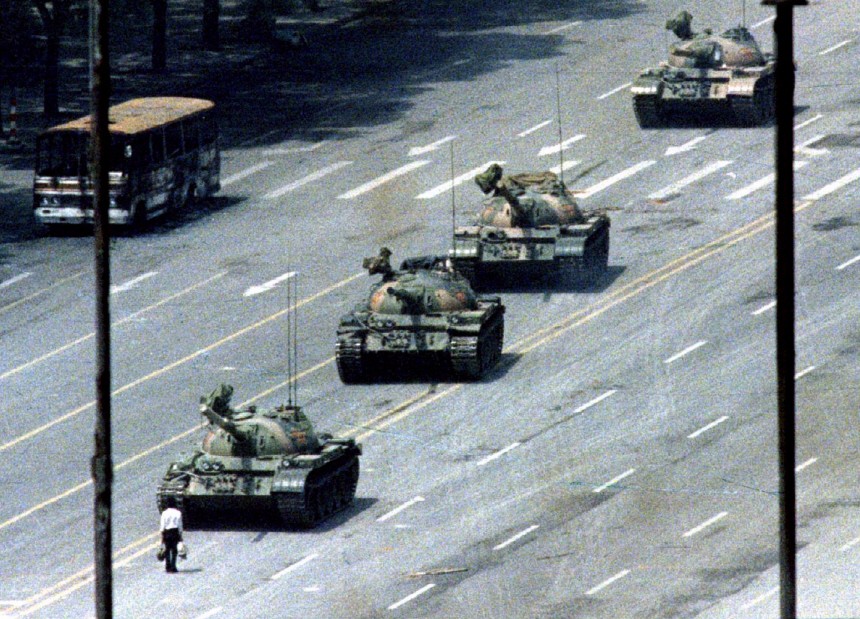 File photo of a man blocking a column of tanks on Changan Avenue east of Tiananmen Square in Beijing