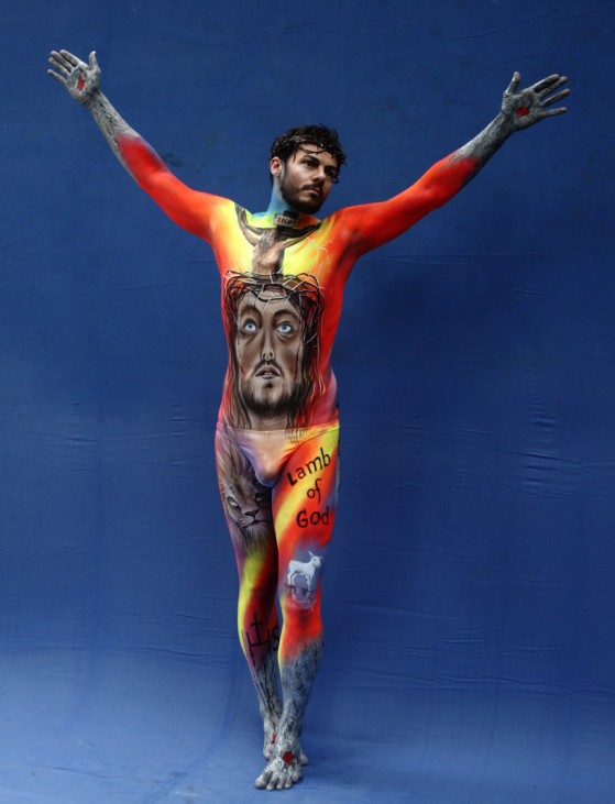 A models poses during the annual World Bodypainting Festival in Poertschach
