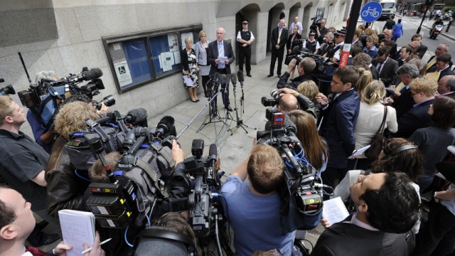 The family of Milly Dowler make a statement to the media outside The Old Bailey courthouse in London