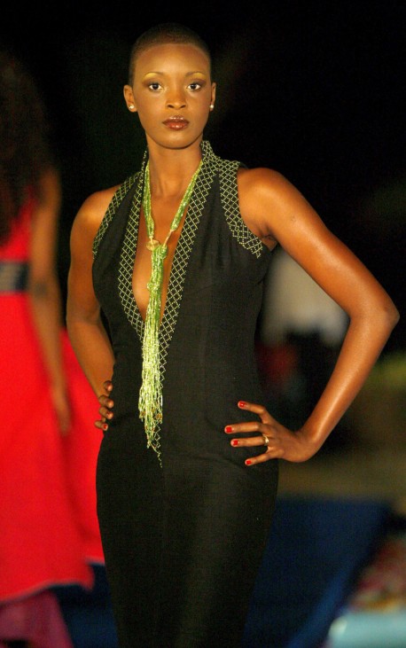 Model wears a creation by Senegalese designer Angelique Diedhiou during the Dakar Fashion Week