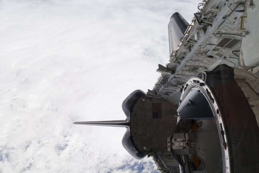 This view of the port side of space shuttle Endeavour's cargo bay was recorded with a digital still camera shortly after separation from the International Space Station.