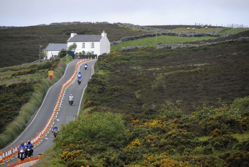 Motorcyclists ride their bikes on the roads at at Creg-ny-Baa during 'Mad Sunday' at the TT meeting on the Isle of Man