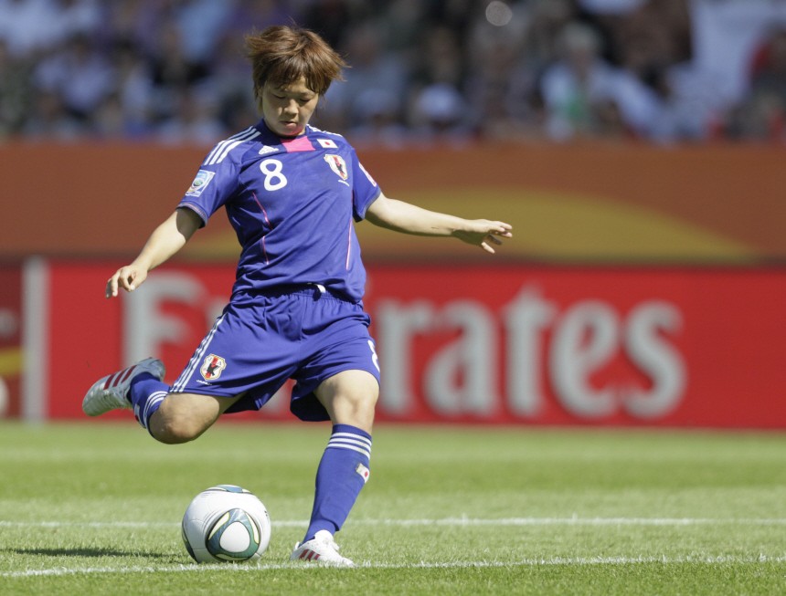 Japan's Miyama scores a goal against New Zealand during their Women's World Cup Group B soccer match in Bochum