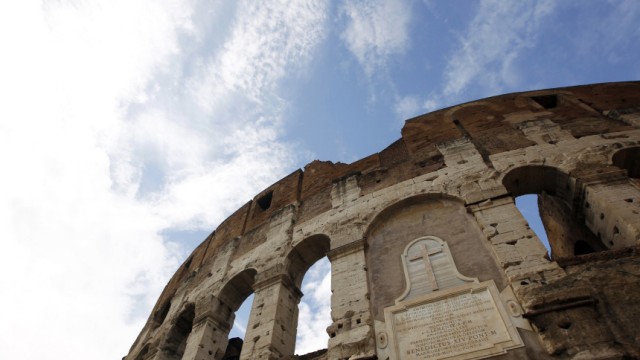 A view of the exteriors of Rome's ancient Colosseum
