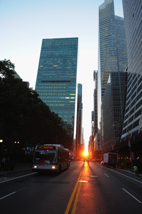 Sun Sets In Line With Manhattan's Street Grid