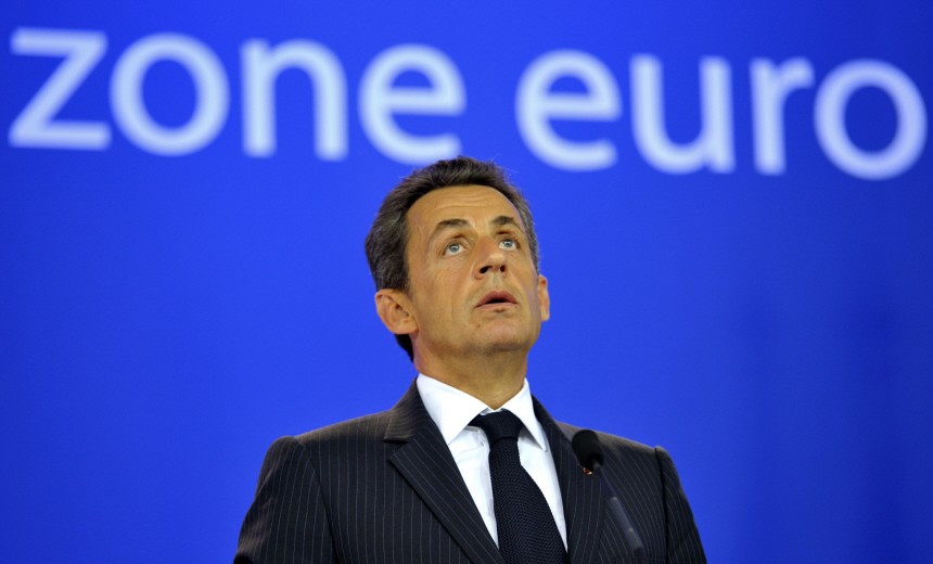 France's President Sarkozy speaks during a news conference at the European Council building at the end of an euro zone leaders crisis summit in Brussels