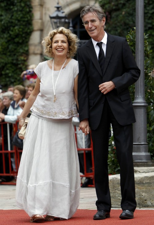 German actress Michaela May and her husband Bernd Schadewald arrive on red carpet for opening of Wagner opera festival in Bayreuth