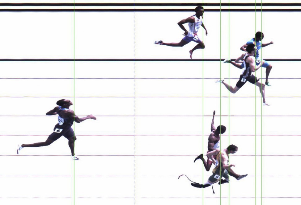 Photo finish shows Pistorius of South Africa in the men's 400 metres heat at the IAAF World Championships in Daegu