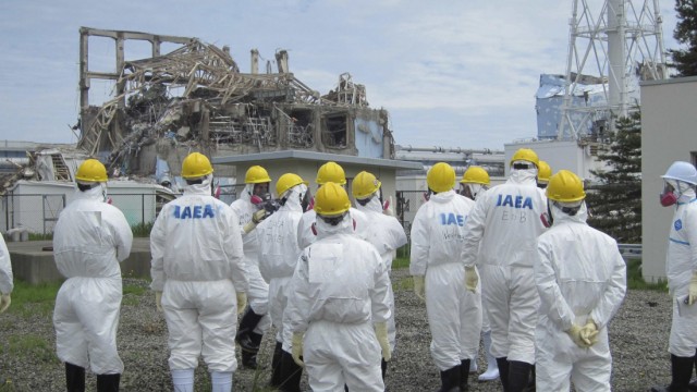 File picture of International Atomic Energy Agency (IAEA) inspection team members in Fukushima Prefecture