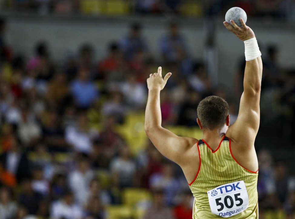 David Storl of Germany competes in the men's shot put final at the IAAF World Championships in Daegu